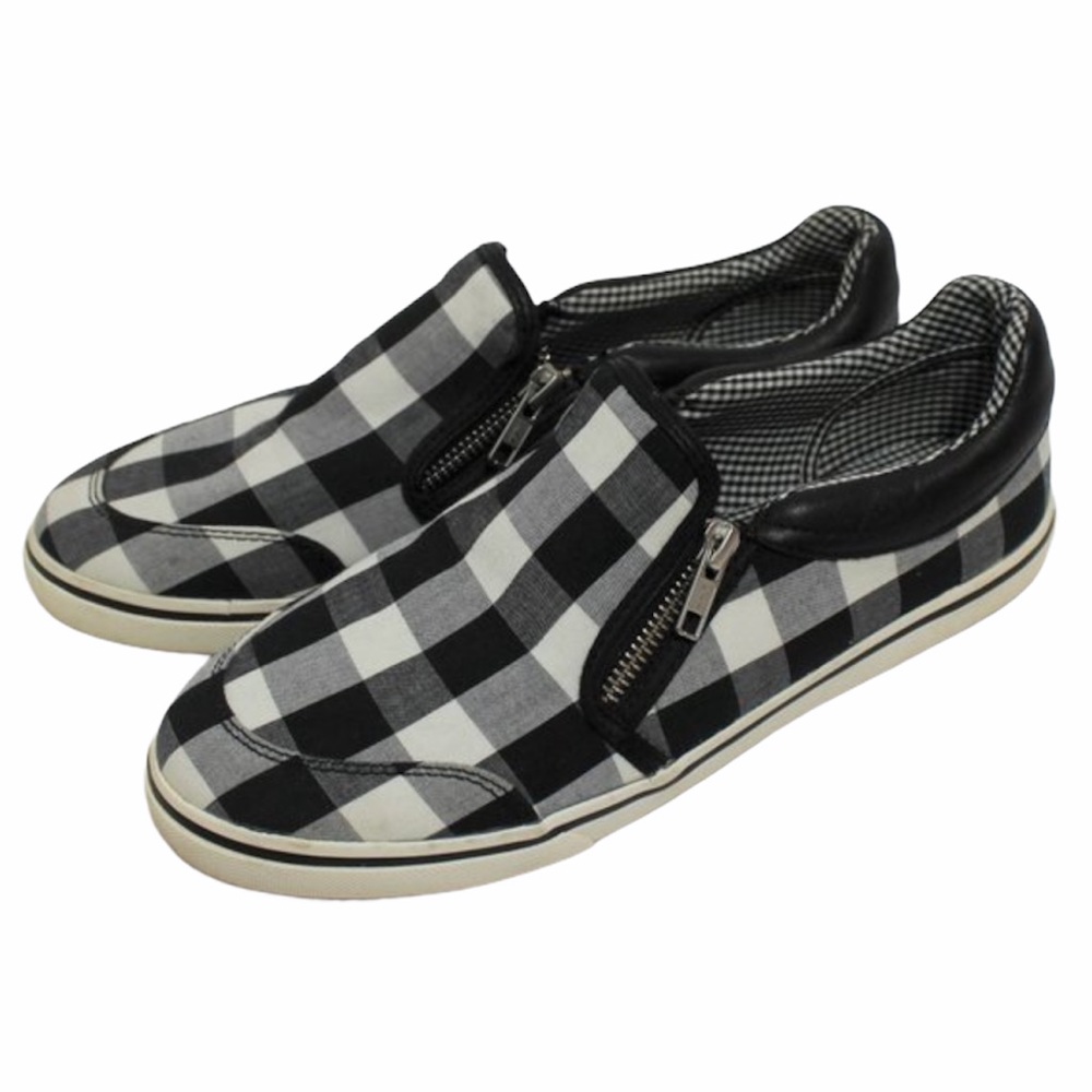 RALPH LAUREN Checked Gingham Black White Slip On